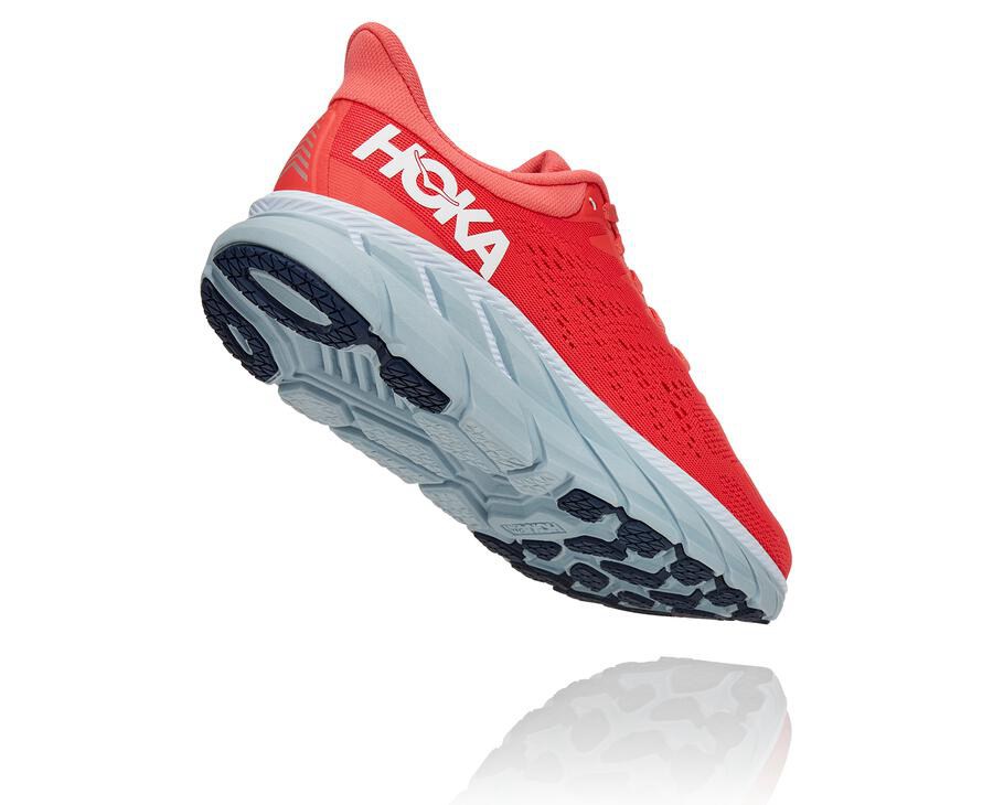 Hoka One One Womens Running Shoes - Clifton 7 - Red/White - SOAR06872